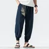 Men's Pants Chinoiserie Casual Cotton Linen -e Printed Belt Retro Harem Haori Baggy Y2K Harajuku Hip Hop