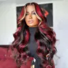 Markera röd blondin färgad rak kroppsvåg Glueless peruk föregångad 13x4 spets frontala mänskliga hår peruk syntetik för kvinnor