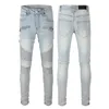 Mens Jeans Angel Print för unga killar RIP Slim Fit Skinny Man Pants Streetwear Biker Denim Stretch Cult Stretch Motorcykel Trendigt rakt knä