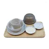 Dinnerware Sets Family Dinner Outdoor Camping Disposable Rice Husk Tableware Chinese Restaurant Four-piece Set 20 Packs