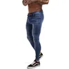 Jeans maschile gingtto uomini elastico in vita elastico pantaloni strappati pantaloni stradini denim blu 230811
