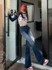 女子ジーンズカレベストY2Kハイストリートブートカットジャンブルーレイブ衣装ウエストビンテージ女性パンツポケットパンタロン2023