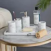 Badezubehör Set Nordic Marmor Muster Badezimmer Kit Waschraum Accessoires Harz Zahnbürstenhalter Zahnglas Seifenschalen Spender Tablett