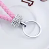 Keychains Lanyards Rhinestone PU Leather Braided Rope Keychain Woven KeyRing For Women Men Classic Car Key Holder Accessories Gift Souvenir