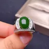 Cluster Rings Fashion 925 Silver Men Ring 10mm 12mm 5ct Natural Jade Jewelry For Man 3 Layer 18K Gold Plating Green