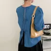 Taochuan Self Stay Blue Shirts Bubble Sleeves慎重なマシンカウボーイシャツレース女性の夏