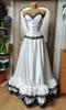 Vintage Bustle A Line Wedding Dresses Corset Victorian Bridal Gowns Strapless Black And White Satin Gothic Vestido de Novia Lace-up Plus Size Robe Mariage