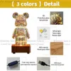 LED 3D Bear Bear Glass Glass Lamp لطيف ليلا خفيفة الجليد طاولة سرير ملونة الغلاف الجوي ديكور الطفل هدية ديكور غرفة نوم ديكور هونج كونج