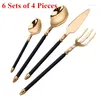 Dinnerware Sets 24Pcs Stainless Steel Cutlery Set Green Gold Household Kitchen Utensil Black White Golden Flatware For 6 Silverware