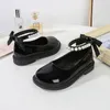 Sneakers Girl's Black Mary Janes Spring Autumn Glossy Leather Children Princess Soft Soled Beading Shoes School Students Causal 230811