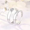 Cluster Rings Silver S925 Sterling Par Ring för män och kvinnor Koreanska Simple Heart Shaped Zircon Engagement Smycken