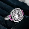 Anneaux de mariage 2023 Pink Rectangular Princess Ring Engagement Fashion pour les femmes F804