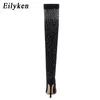 Stövlar Eilyeken Design Crystal Stretch Tyg Sexig High Heels Sock Over-Knee Boots Pointed Toe Pole Dancing Women Shoes 230811