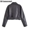 Women's Jacket Vintage Loose Pu Faux Leather Short With Belt Streetwear Female Zipper Retro Moto Biker Coat Outwear Tops 230812