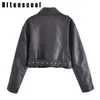 Women's Jacket Vintage Loose Pu Faux Leather Short with Belt Streetwear Female Zipper Retro Moto Biker Coat Outwear Tops 230812