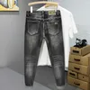 Herr jeans mode byxor sträcker rök grå mager för män avslappnad smal fit denim koreanska stil manliga byxor