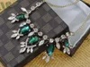 Chains Golden Tone Royal Inspired White Rhinestone Green Teardrop Bead Fashion Necklace Gifts For Women