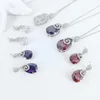 Necklace Earrings Set 2023 Fashion Red Purple Crystal CZ Zircon Party Jewelry Wedding Bride Dressing Banquet Formal