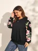 Basic Casual Kleider Finjani Plus Größe Frauen Kleidung Raglan Ärmel Sweatshirt Blumendruck Langarmes Tops Herbst und Winter 230811