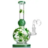 Beaker bong dab rig glass water pipe Leaf stickers 14mm joint pipes with bowl for smoking 8inch