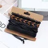 Bangle Jesssingshow 4 PCs/Set handgefertigtes Weave Vintage Boho Gypsy Hippie Schwarz Leder Charme Armbänder Holzperlen Unisex Schmuck Schmuck