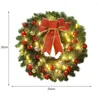 Decoratieve bloemen kerstkrans met LED -licht gloeiende kerst 30/40 cm dennennaald bowknot feestelijke slingers voor binnen