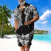 مسارات الرجال للرجال الصيفي للرجال العطلات غير الرسمية القميص القصير القميص الكبرى نفس سراويل الحبل 3D النباتات الهيب هوب harajuku طباعة هاواي شاطئ مجموعة 230811