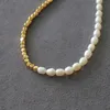 Designer Rovski luxury top jewelry accessories Natural Freshwater Pearl Necklace Spliced with Gold Beads Fashionable Simple Pearl Collar Chain