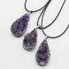 Colliers de pendentif Fashion Naturel Stone Natural Raw Ore Amethyst Water Drop Pendants Collier Collier Rope Reiki