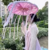 Paraplyer rosa cosplay spetsar oljepappersstil paraply kvinnlig antik hantverk dans hanfu kinesisk siden tyg parasol
