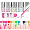 Gel Lineur Nail Art 12 couleurs NEON PEINTURE DU GEL GEL GEL POUR LES Nails Art, rose jaune Gel Drawing Nail Gel Fil Pulling Gel Set Manucure Tools Kit