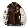 Herenjacks borduurletters n mannen varsity bomber jack oversized vintage y2k honkbal jassen vrouwen lederen mouw groen herfst bovenkleding 230811