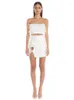 Work Dresses Summer Sexy Strapless Feather Crystal White Mini Bodycon Women's Set 2023 Elegant Evening Club Party Skirt Suit