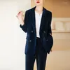Zweiteilige Hosen von Frauen hochwertiger Stoff formelle Uniform -Designs Hosenanzüge mit und Jacken Mantel Herbst Winter Professionelle Hosen Set Set