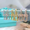 Charm Designer horseshoe buckle earrings 925 silver plated 18K gold inlaid diamond U-shaped double ring fairy style sweet and fashionable 8FCC