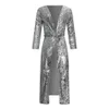 Женские смеси серебряных блесток длинное зимнее пальто женщины роскошные сплошные длинные рукава ленты