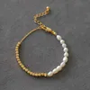 Designer Rovski luxury top jewelry accessories Natural Freshwater Pearl Necklace Spliced with Gold Beads Fashionable Simple Pearl Collar Chain