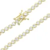 Link Bracelets Gold Plated Heart Shape 17cm Tennis Bracelet For Women Men Iced Out Round Paved Cubic Zircon Crystal Stones Bangle Jewelry