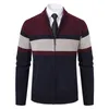Mens Sweaters Cardigan Zipper Coat Striped Sweater Business Casual Autumn Winter Fleece Warm Stand Collar Knit Jumper 230811