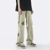 Męskie dżinsy US High Street MES Retro Streetwear Y2K Harajuku Straight Pants Pants dla mężczyzn workowate dżinsy żółte odzież błotna