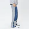 Jeans masculins hommes Baggy Vibe Style Patchwork Blue Washed Denim Tablers 2023 Spring Streetwear Hip Hop Loose Straight Casual Pants 230811