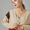 Women's Knits Lazy Wind Big V-Neck Thick Pure Cashmere Cardigan Sexy Loose Fashion Color Matching Jacket Autumn And Winter Sweater