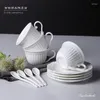 Cups Saucers 180ML White Embossed Porcelain Espresso Cup With Saucer Ceramic Tea And Sets Tasse Cafe English Christmas