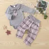 Ensembles de vêtements Telotuny nés pour bébés filles garçons lié gentleman à manches longues pantalons à plaid à rompage solide tenues de vêtements 0-12m