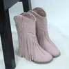 Stövlar Kid Zip Mid Calf Höjd Ökande Y Heel Round Toe Fringe Long For Spring Girls Boots Side Zipper 230811