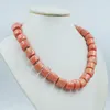 Choker 15 mm natuurlijke roze koraal ketting. Charmante klassieke damesjuwelen 19 "