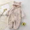 Rompers Cute Bear Baby Boy Girl Clothes Born Long Sleeve Hoodes Zipper Baby Romper Clothes Thick Warm Flanell Spädbarnskläder 0-36m 230812