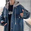 Mens Jackets Hat Detachable Spring Long Sleeved Denim Outerwear For Men Single Breasted Casual Loose Trend Patchwork Hooded Jeans Jacket 230811