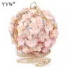 Evening Bags Sequins Floral Evening Bags Womens Designer Big Ring Round Handbags Shoulder Messenger Bags Pink Flower Luxury Purse Wallet 230811