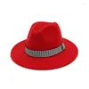 Berets Flat Brim Women Men Wool Felt Fedoras Hat With Ribbon Band Retro Wide Jazz Trilby Formal Party Cap Panama